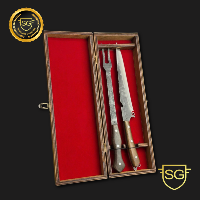 Conjunto Faca e Garfo Picaço Aço Carbono 3mm Artesanal | SG Facas