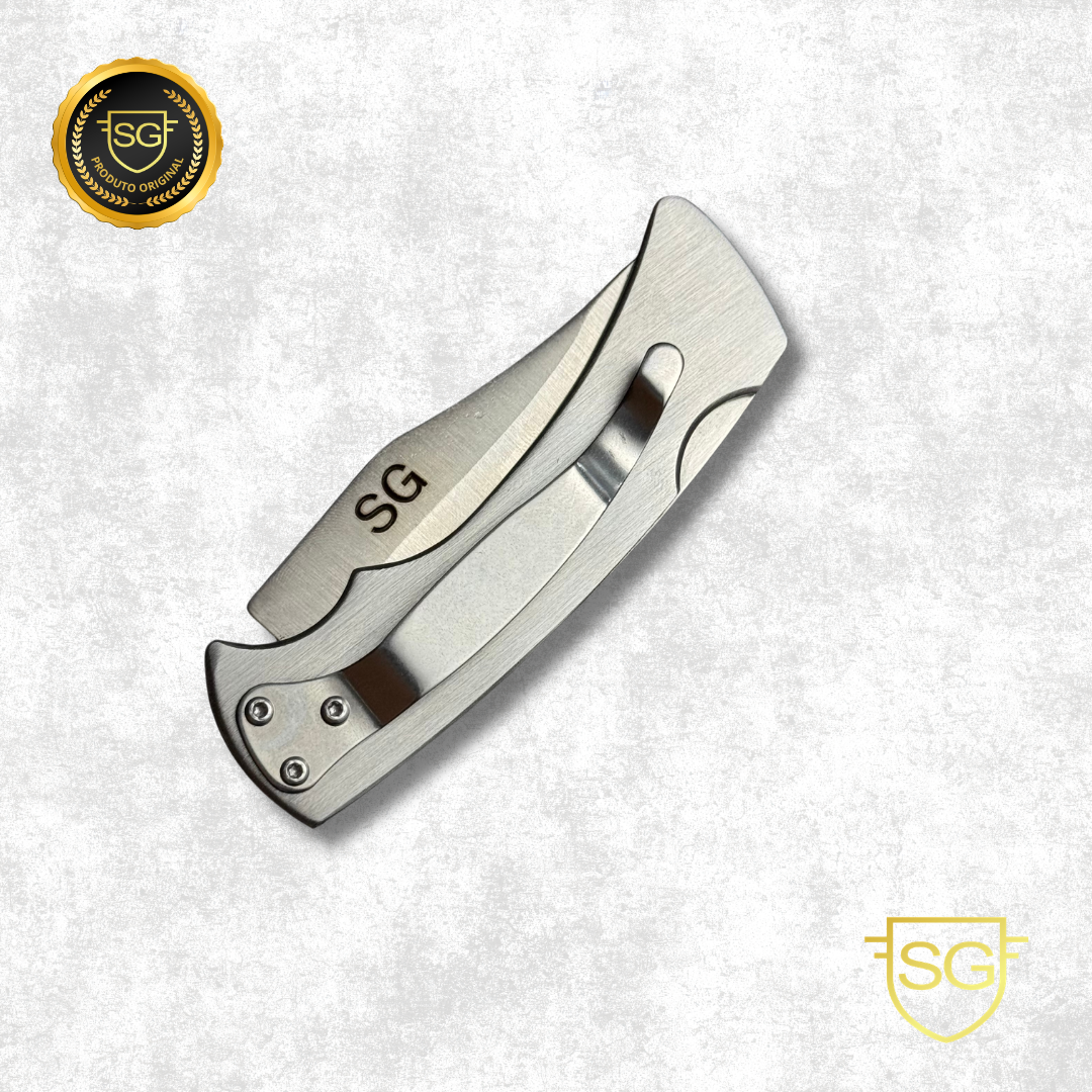 Faca Dobrável Aurum Inox com Presilha (EDIÇÃO LIMITADA)