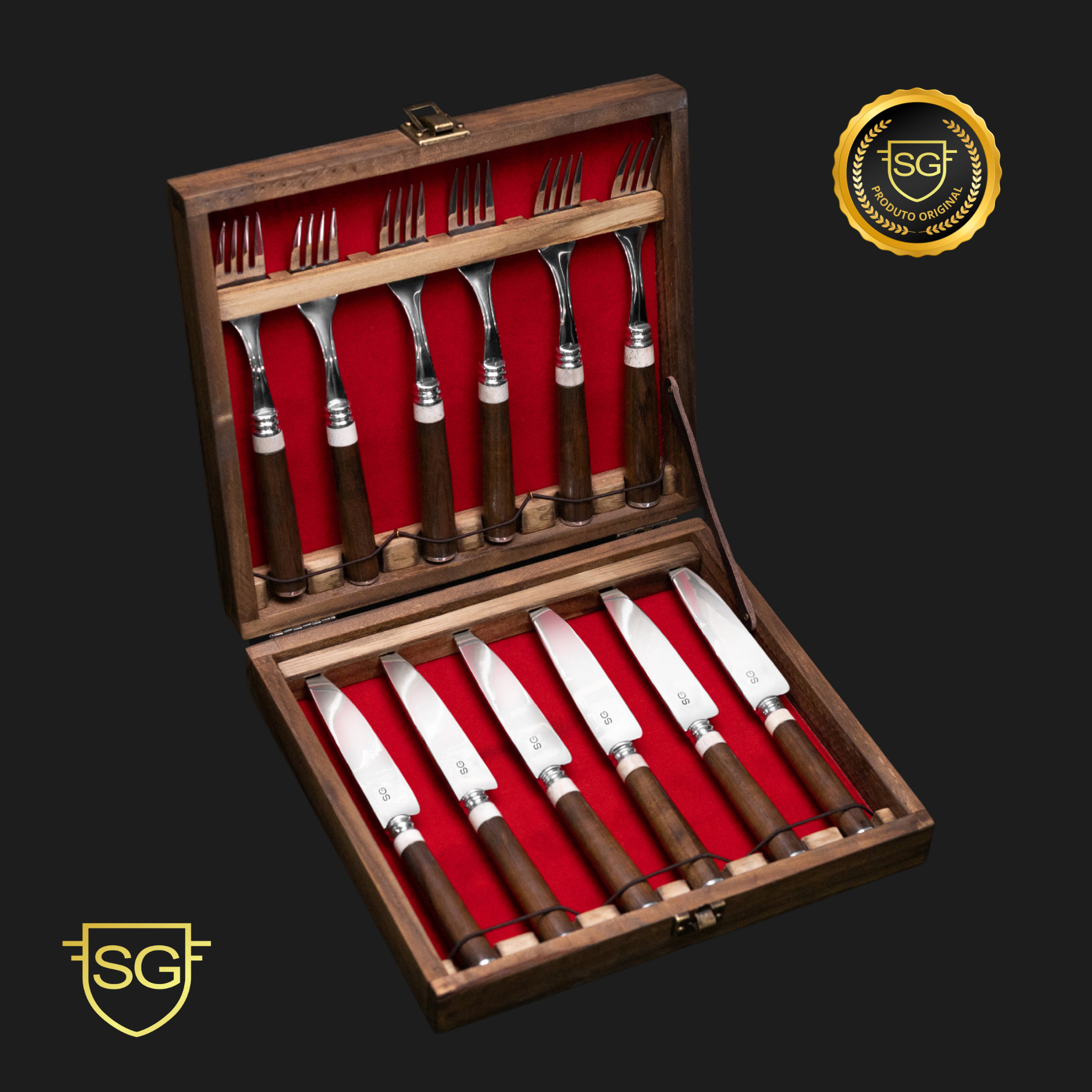 Conjunto de Talheres Imbuia e Cervo