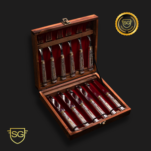 Conjunto de Talheres em Prata e Ouro 12 Peças-SG