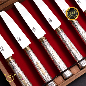 Conjunto de Talheres em Prata e Ouro 12 Peças-SG