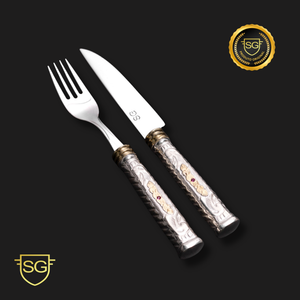 Conjunto de Talheres em Prata e Ouro 12 Peças-SG