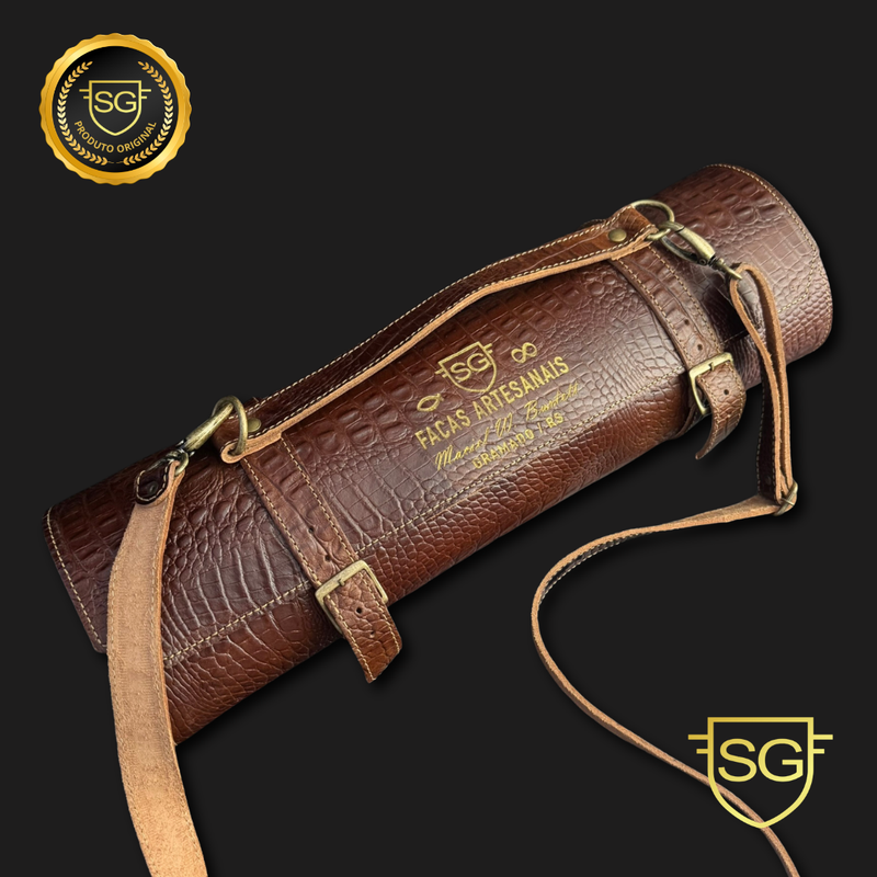 Kit Gourmet SG Facas Artesanais – 8 Peças com Bolsa em Couro Legítimo