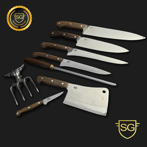 Kit Gourmet SG Facas Artesanais – 8 Peças com Bolsa em Couro Legítimo