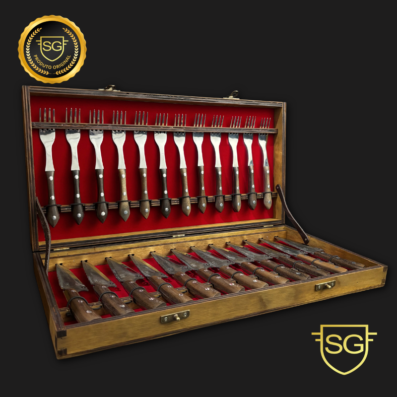 Conjunto Talher Picaço 24 Peças Aço Carbono Artesanal | SG Facas